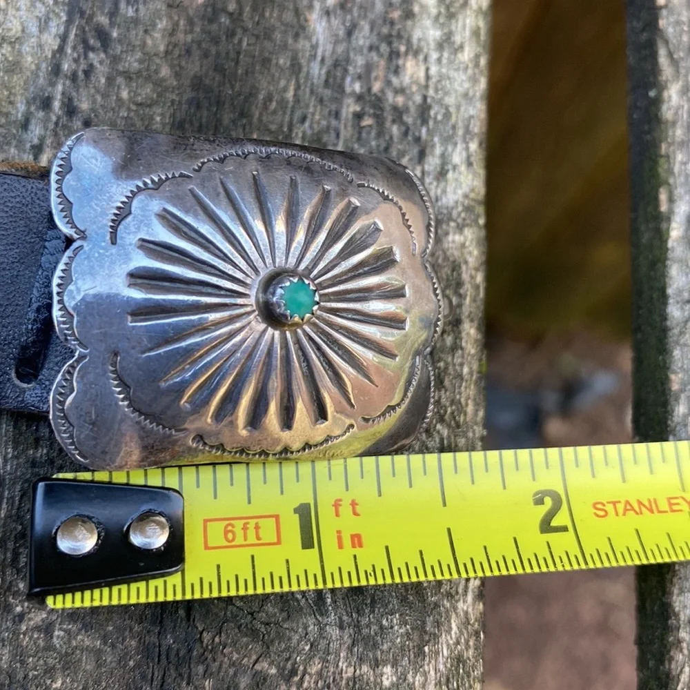 🌹Stunning Vtg Navajo 13 pc Sterling Silver & Turquoise Concho Leather Belt~MINT - Picture 10 of 16